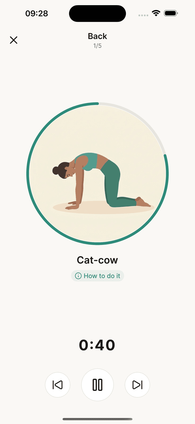 Stretching routine in progress on Mouvo