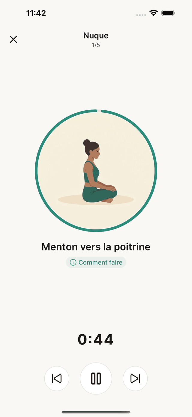 Routine d'étirement en cours sur Mouvo
